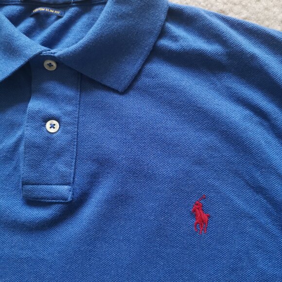 Polo Ralph Lauren Custom Slim Fit MESH POLO - DOCKSIDE BLUE HEATHER - Size L - Picture 3 of 3